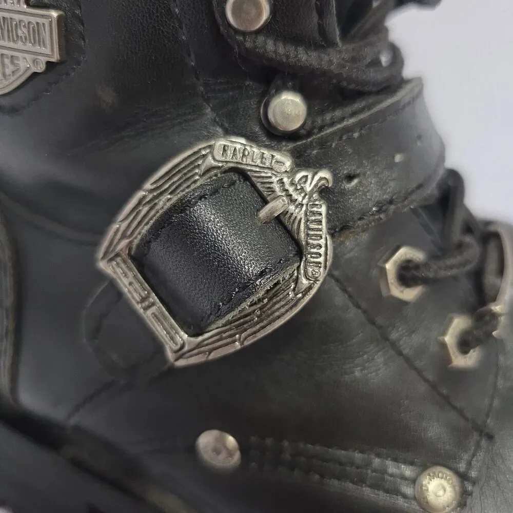 Harley-Davidson Faded Glory Boots Women's Size 8 US Black Lace Up Leather Moto